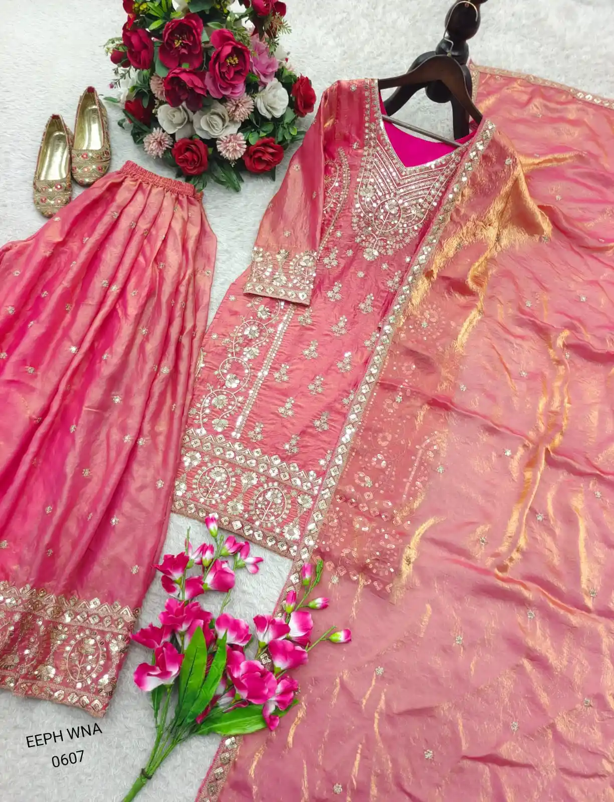 Peach Pink Embroidered Sharara Set